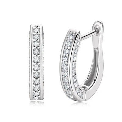 1ct Pave Earrings White Gold Diamond Test Pass Lab-Created VVS1/D/Excellent - Image 1 of 4
