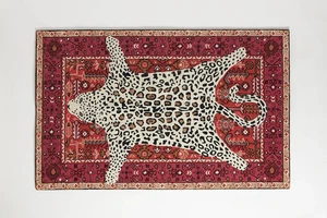 Octavia Leopard Red Modern Hand-Tufted 100% Wool Area Rug Carpet - Picture 1 of 4