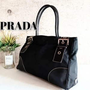 PRADA Vintage Nylon & Leather Tote Handbag Black One-Shoulder Archive 00s - Picture 1 of 10
