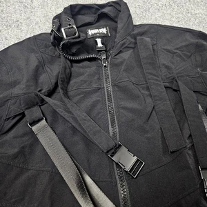 Darker Wavs x Dolls Kill Cropped Jacket Medium Black Straps Goth Rave Festival - Picture 1 of 11