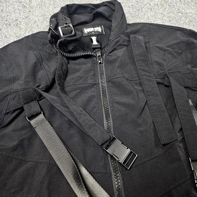 Darker Wavs x Dolls Kill Cropped Jacket Medium Black Straps Goth Rave Festival - Image 1 of 4