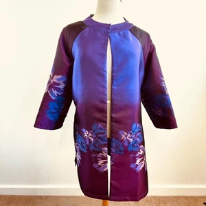 Sarissa Size L 14 Purple Floral Silk Long Line Jacket Australian Designer Label - Picture 1 of 17