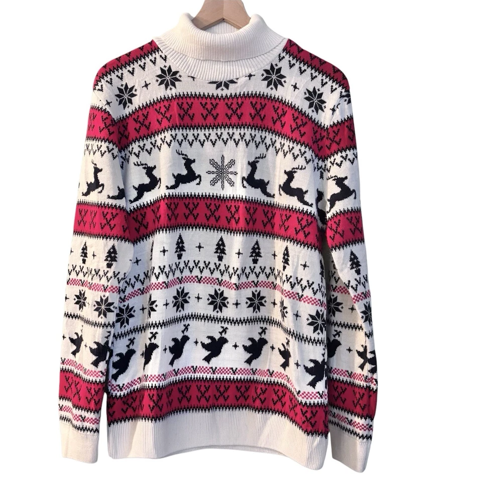 Women's Boohoo red white Christmas Holiday fair isle turtleneck sweater size lg - Image 1 of 4