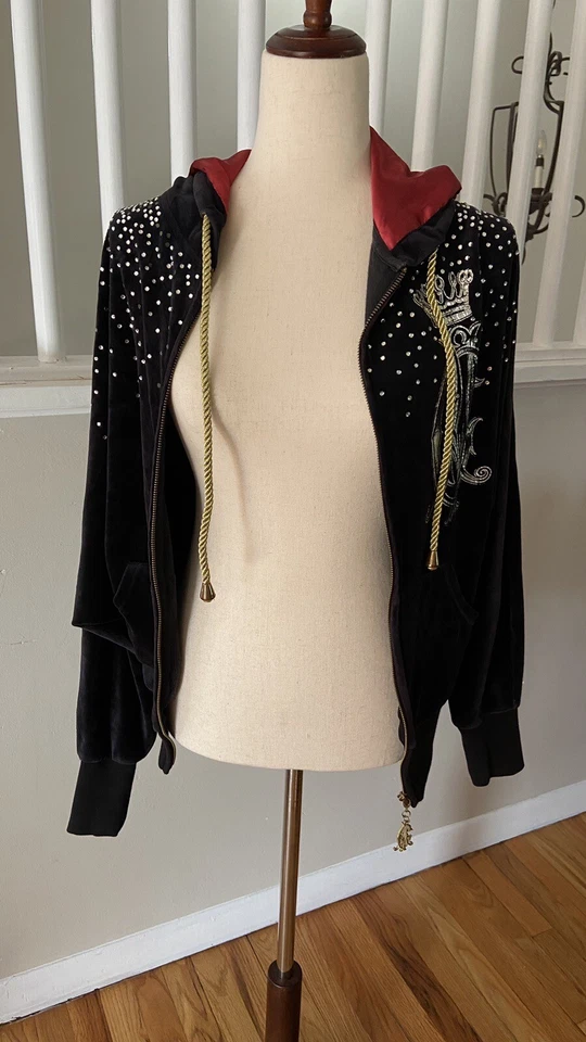 Sudadera con capucha de terciopelo Christian Audigier para mujer con estrás talla S Foto 1 de 4