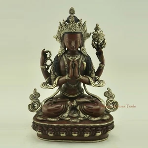 "Estatua de cobre tallada a mano 9,75"" Chenrezig/Avalokeshvara método de cera perdida Nepal" - Imagen 1 de 4