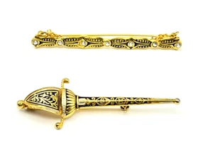 Set of 2 Antique CZ Embossed Fencing Sword & Art Deco Pin - Picture 1 of 7