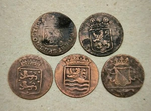 Lot Of 5 Different Province / REVERSES Dutch VOC 1 Duit 1751 - 1790 Coin_P4 - Picture 1 of 2