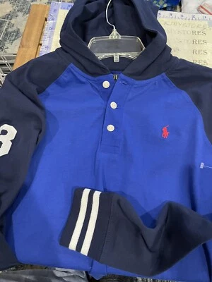 NWOT Polo Ralph Lauren Hoodie Youth L (14-16) Blue Pullover Big Pony #3 Pocket - Image 1 of 4