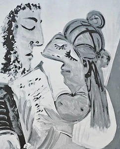 PABLO PICASSO reading the paper signed HAND NUMBERED 505/2000 LITHO gouache - Picture 1 of 10
