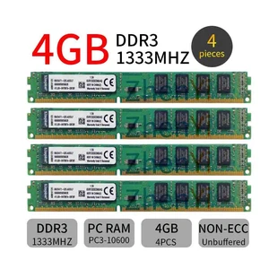 Kingston 16GB Kit 4x4GB PC3-10600U DDR3 1333MHz KVR1333D3N9/4G Desktop Memory AB - Picture 1 of 7