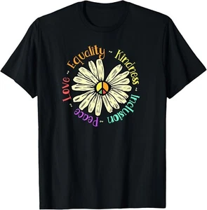Love Peace Kindness Equality Inclusion Peace Sign Daisy Tee Gift Unisex T-Shirt - Picture 1 of 3