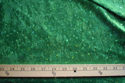 CHRISTMAS GREEN SPARKLEY  PANNE VELVET KNIT FABRIC 2 WAY STRETCH   2.5 YARDS - Image 1 of 2