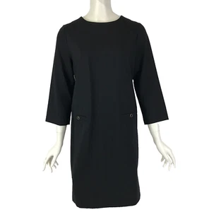 Jacqui E Dress Black Size M 12 14 Shift 3/4 Sleeve Button Detail Ponte Corporate - Picture 1 of 13