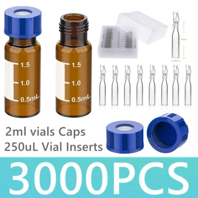 2ml Amber Autosampler Vial Pre-Slit Screw Caps 250ul Vial inserts Glass Polymer - Image 1 of 4