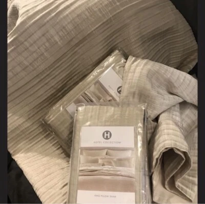 5 PC SET~KING Hotel Collection Ikat Stripe Duvet, 2 King/2 Euro Shams Champagne - Image 1 of 4