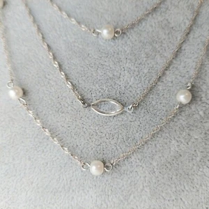 Avon 17 In 3 Strand Necklace Silver Tone Faux Pearl & Beads Lobster Clasp - Picture 1 of 4