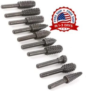 10Pcs Rotary Burr Set Head Tungsten Carbide Burrs 1/4'' Shank Die Grinder Bit US - Picture 1 of 8