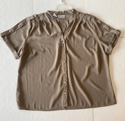 Blusa Kathy Che Beige Manga Corta Poliéster Abotonada XL Foto 1 de 4