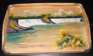 Vintage Niagara Falls Canada Hand Painted Wooden Serving Tray RARE - Picture 1 of 3