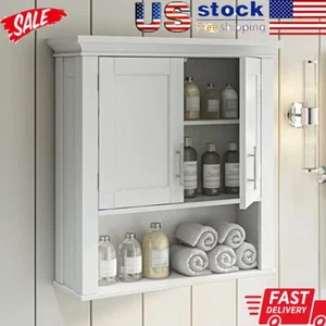 2 Door Storage Wall Cabinet 1 Open Shelf 2 Interior Shelves Durable Mdf Bathroom - Picture 1 of 6