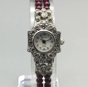 Gem Time Watch Women 19mm Marcasite Ornate Red Beaded Stretch Band New Battery - Picture 1 of 14