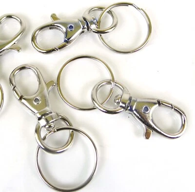 4 Antique Silver Pewter Swivel Lobster Clasps with Key Rings Leashes 25x60mm - Image 1 of 3
