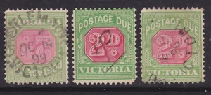 VICTORIA 1890-12 2d Green & Red QV POSTAGE DUE LOT X3 USED (NK54.3) - Picture 1 of 2