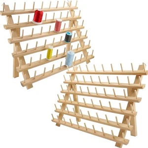2X60 Spools Wooden Thread Rack/Thread Holder Organizer with Hanging Hooks - Picture 1 of 7