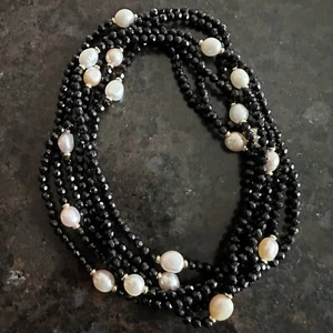 Vintage Faceted Spinel Pearl & 14K Yellow Gold Bead Extra long 78” Necklace - Picture 1 of 15