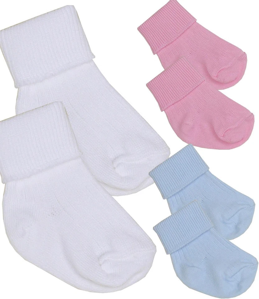 BabyPrem Premature Baby Clothes 2 x Pairs of Socks White Blue Pink 1.5 - 7.5lb