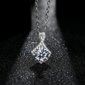 Collana con ciondolo 1 ct oro bianco VVS1 D fidanzamento creato in laboratorio diamante test pass - Foto 1 di 5