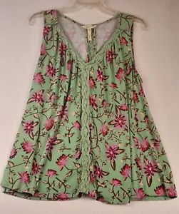 Matilda Jane Swing Tank Women's Medium Green/Pink Floral Weekend Getaway Lace - Picture 1 of 6