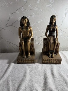 Egyptian Pharaoh Tut & Queen Ankhs Sitting On Throne Statues A.C.K Trading, Vtg - Picture 1 of 17