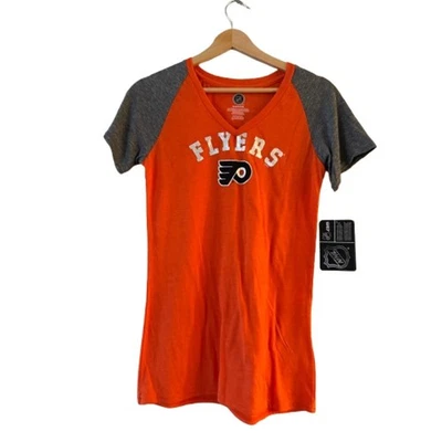 NEW Official NHL Philadelphia Flyers V-Neck Tee Girls XL (14/16) Orange Gray NWT - Image 1 of 4