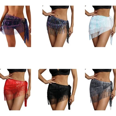 1Pc Belly Dance Hip Scarf w/Tassels Sequins Triangle Wrap Skirt Festival Skirt - Image 1 of 3