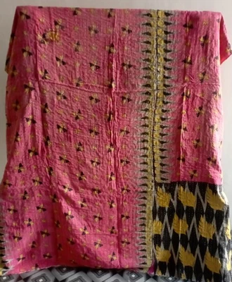 Manta Colcha Doble Algodón Hecha a Mano Gudari India Vintage Kantha Tiro Foto 1 de 2