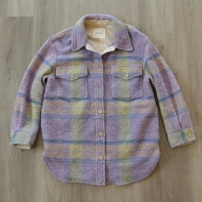 ARITZIA WILFRED THE GANNA shirt jacket purple plaid wool pockets M preppy fall - Image 1 of 4