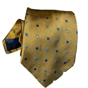 Breuer Tie Gold  Gloss & Navy Steel Blue Square Made In Italy 100% Silk - Picture 1 of 4