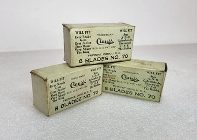 Antique NOS Clauss Razor Blades two full NOS boxes plus one w/random blades. - Image 1 of 4