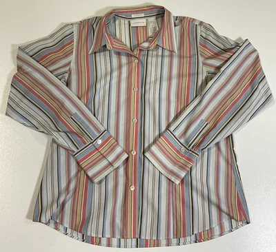 Blusa Vintage Liz Claiborne Listrada com Botões Tamanho G Escritório Sirene Mãe Núcleo Y2K - Imagem 1 de 4