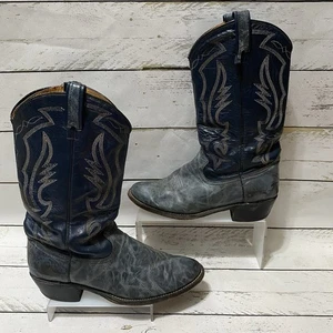 Vintage Texas exotisches Leder Herren Größe 11 D Cowboystiefel blau grau hergestellt in den USA - Bild 1 von 13