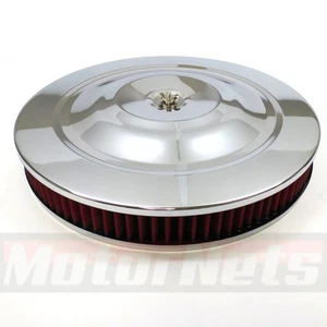 14"x2" Chrome Air Cleaner RED Washable Recessed Chevy Ford Mopar SBC BBC Hot Rod - Picture 1 of 4