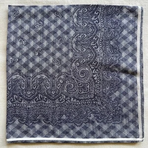 Vintage Mens Handkerchief Blue Fabric Woven Lattice & Damask Pocket Square 17" - Picture 1 of 3
