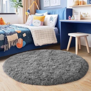 Alfombra redonda gris Quntue 3'x3' para dormitorio, alfombra circular mullida ultra suave para niños... - Imagen 1 de 7