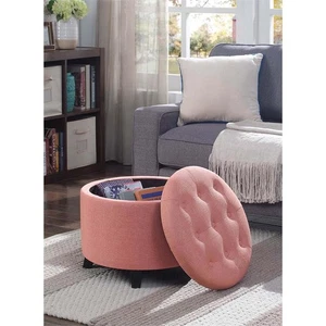 Pemberly Row Contemporary Round Ottoman in Red Fabric Finish - Picture 1 of 4