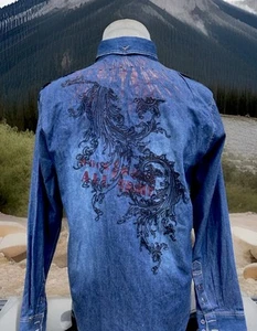 RARE Fender Custom Shop Rock & Roll Religion Denim Blue Button Shirt Men Large - Picture 1 of 11