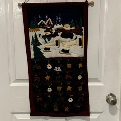 Kids Countdown to Christmas Felt Advent Wall Calendar 28" Snowmen Santa READ - Image 1 of 4