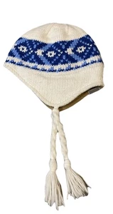 Columbia hat Blue And White Winter Skiing Beanie Hat Tassels Ear Protection - Picture 1 of 6