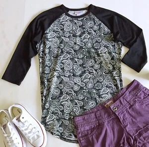 T-shirt da baseball Lularoe Randy stampa paisley - nero/bianco (taglia X-Small) - Foto 1 di 8