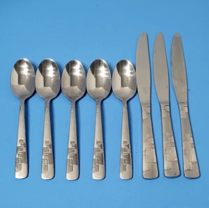Oneida Quadratic Edelstahl mattiert glänzend Quadrate Messer & 7" Löffel - Bild 1 von 6